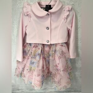 Lilt Toddler Pink Floral Tiered Tutu Sleeveless Dress Solid Pink Jacket Size 4T